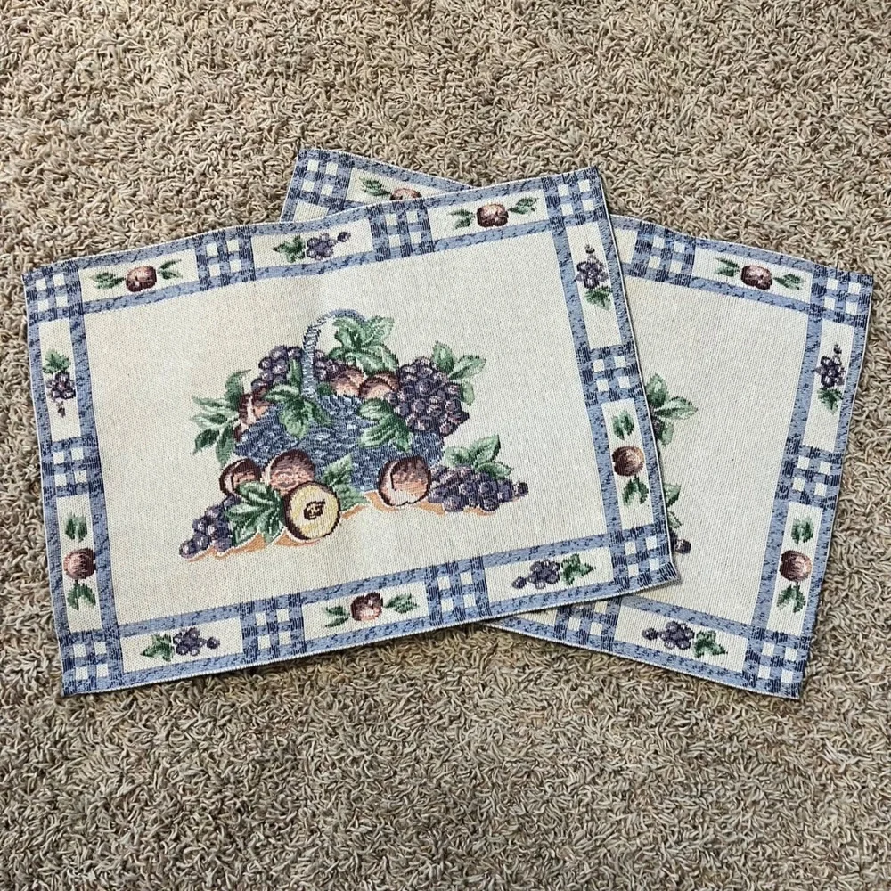 Vintage Tapestry Fruit Basket Placemats Set of 2 Farmhouse Kitchen Table Decor